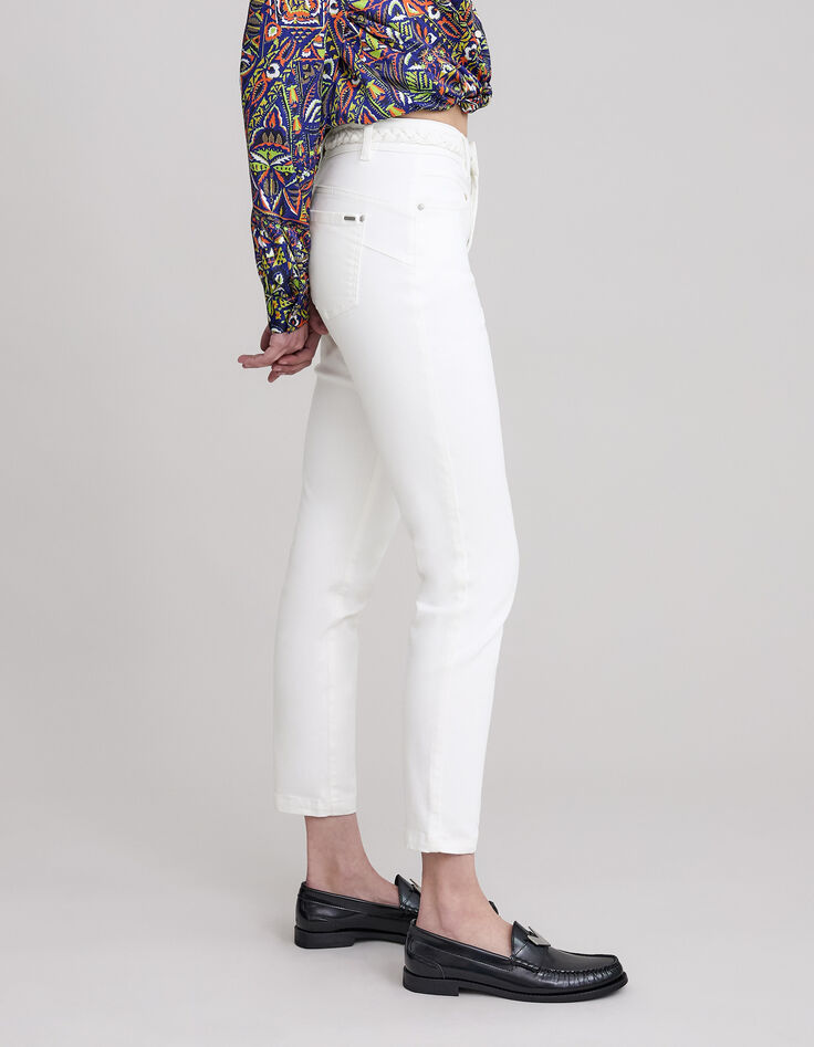 Women's slim white powerstretch braided belt cropped jeans-7