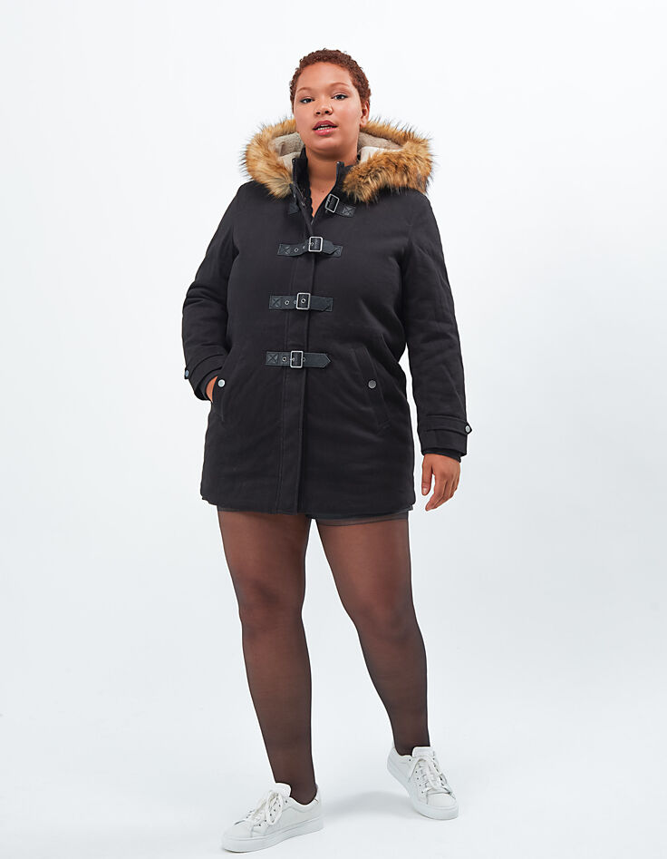 Parka noire fourrée esprit duffle coat I.Code -2