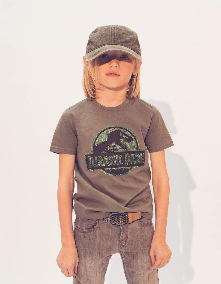 Boys’ khaki T-shirt with rubber JURASSIC PARK logo-2