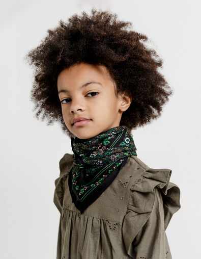 Recycled khaki square scarf leo-floral print girl - IKKS