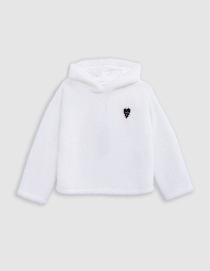 Gebreid sweatshirt met kap ecru voor meisjes-3