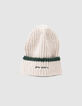 Girl's ribbed knit ecru hat with embroidered message-4