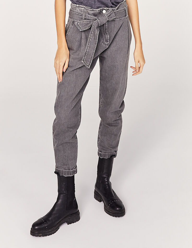 Grijze large jeans hoge taille cropped lengte dames-2