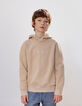 Sudadera con capucha beige de niño con mensajes en relieve-1