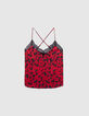 Women's red floral print camisole with thin straps-7