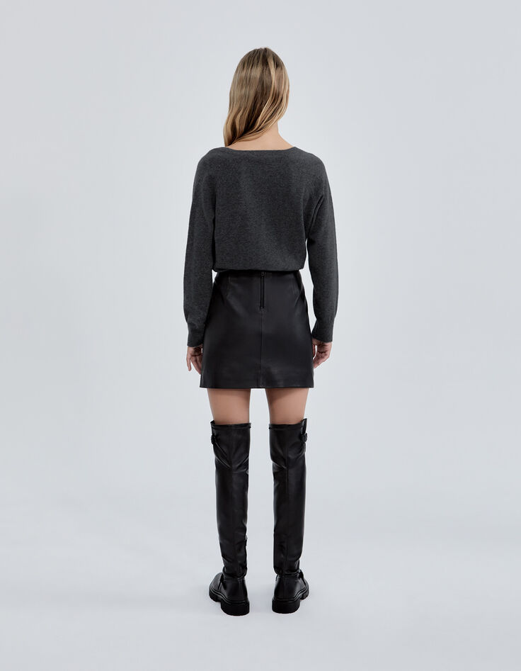 Minifalda negra de cuero con ojales Pure Edition mujer-2