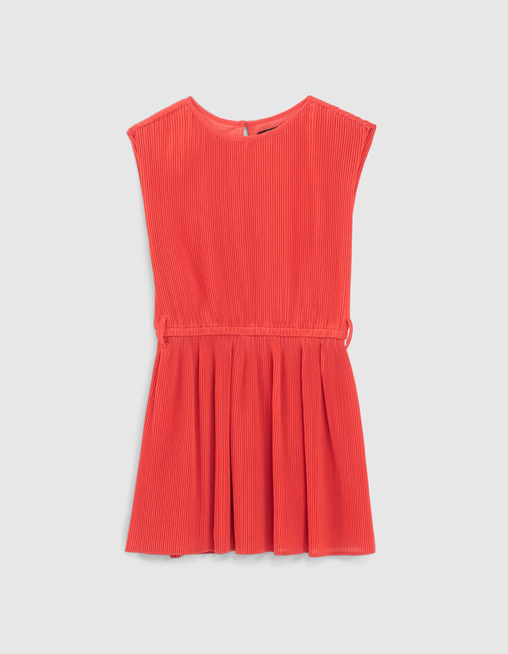 Robe rouge plissée avec ceinture fille-3