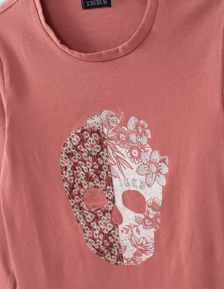 Camiseta rosa palo algodón ecológico calavera niña-5