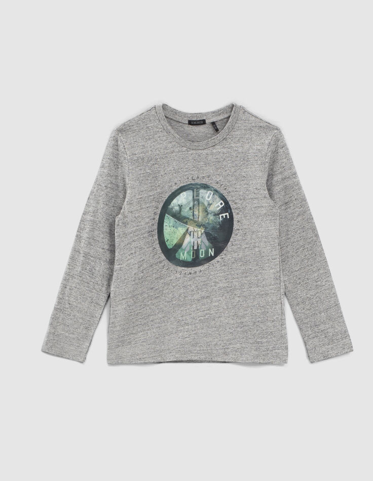 Boys’ grey T-shirt cotton earth/rocket lenticular image-1