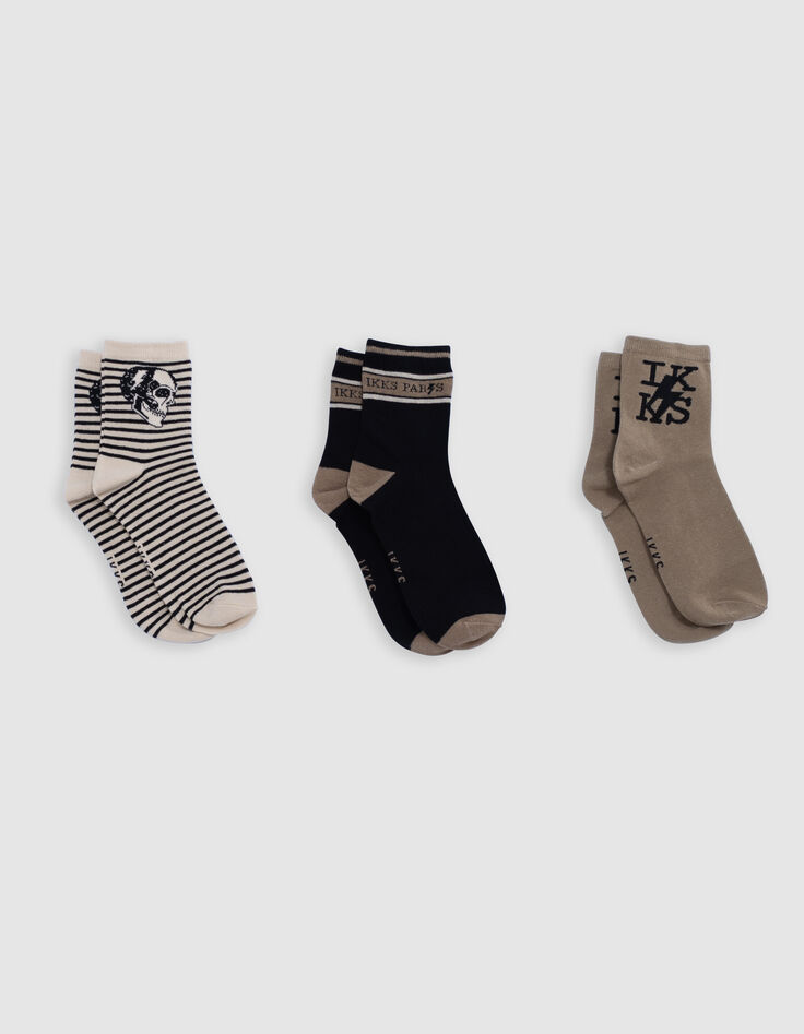 Boys' black, camel and ecru socks-3