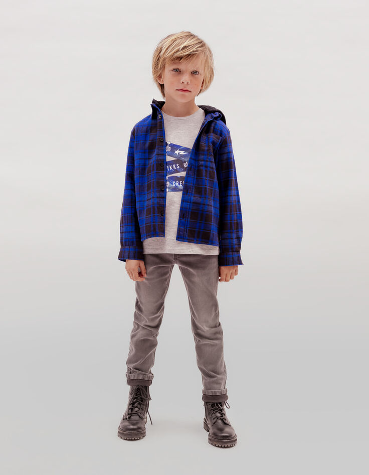 Blue plaid shirt with removable boy's hood-3