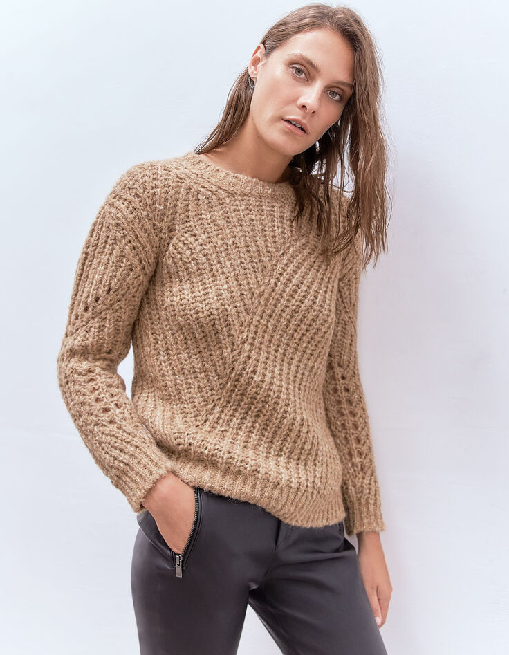 Women’s sesame Pure Edition sweater with pretty stitching-2
