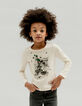 Girl's ecru organic cotton embroidered flowers T-shirt-1