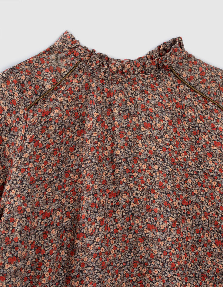 Girls’ navy micro-flower print blouse-2