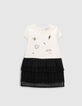 Baby girls’ ecru/black tulle mixed-fabric dress-1