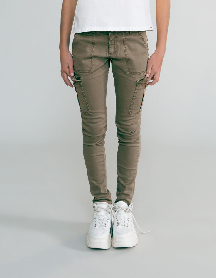 Girls’ khaki high-waisted combat trousers-3