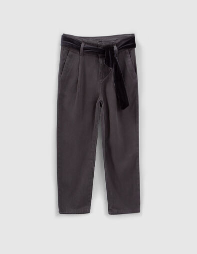 Pantalón gris fluido LYOCELL® cinturón terciopelo niña - IKKS