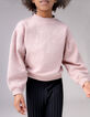 Rosa Sweatshirt mit Ton-in-Ton-Stickerei für Mädchen-1