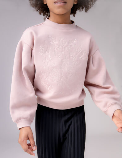 Pink sweatshirt with tone-on-tone embroidery for girls - IKKS