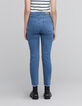 Blauwe waterloze rechte jeans met knopen en franjes Dames-4