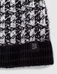 Bonnet noir tricot motif pied-de-poule fille -2