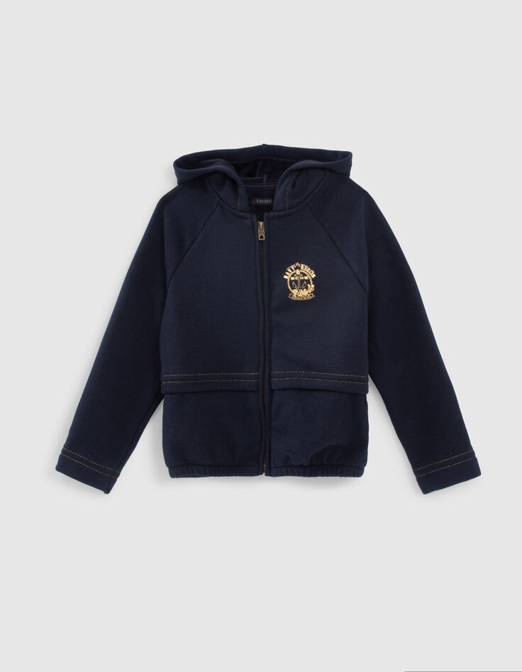 Cardigan navy foncé capuche et rayures dorées fille-1