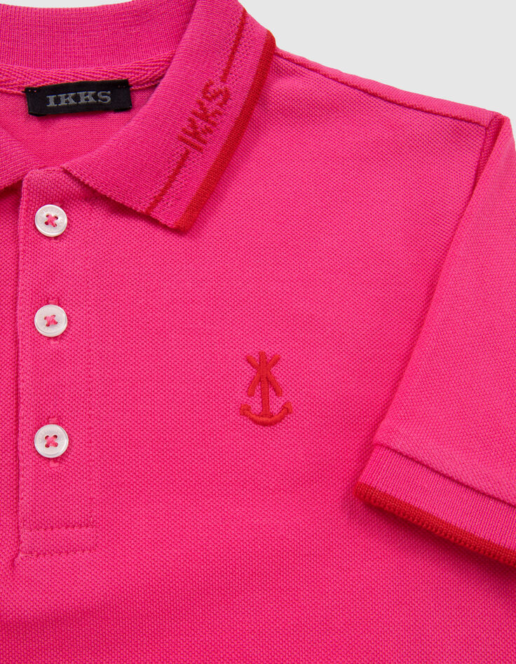 Boys’ pink cotton polo shirt, red striped ribbing-6