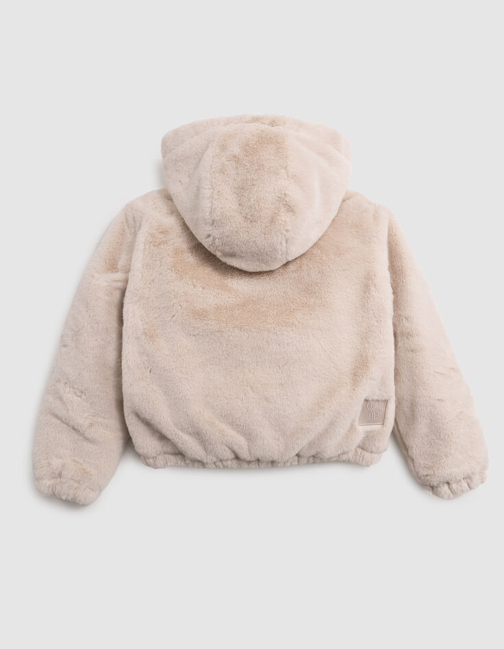 Recycled beige hooded jacket for girls-4