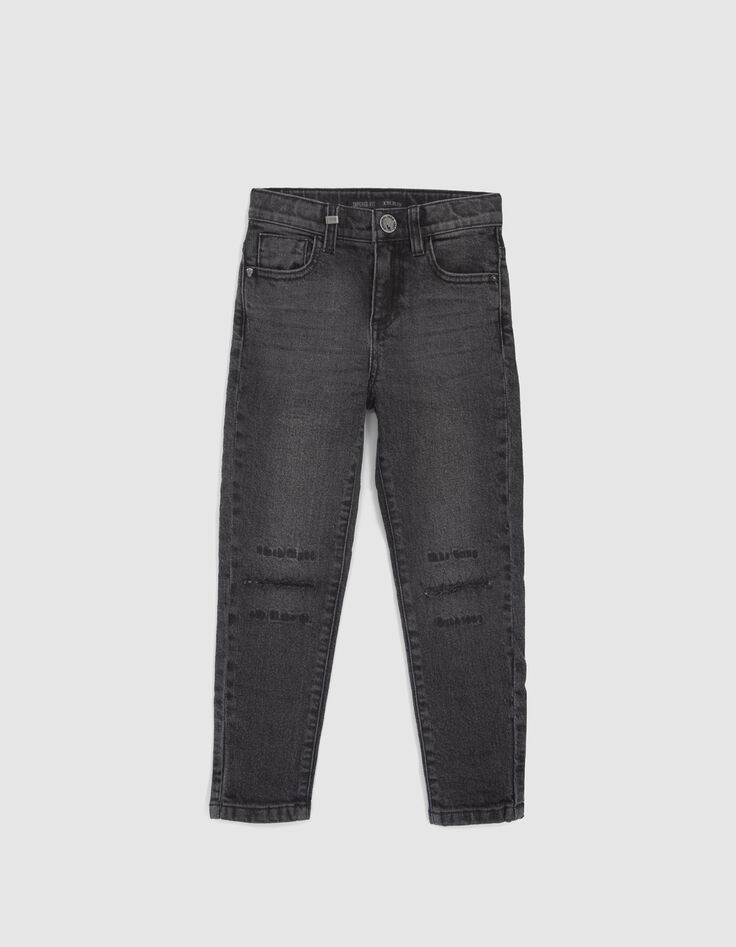 Grijze TAPERED jeans borduursels en slijtplekken knieën-6