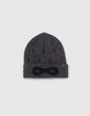 Baby boys’ charcoal grey lightning embroidered knit beanie-1