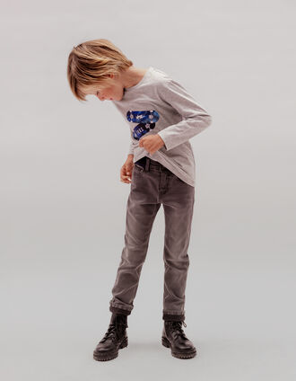 Grey SLIM jeans with wide striped waistband for boys