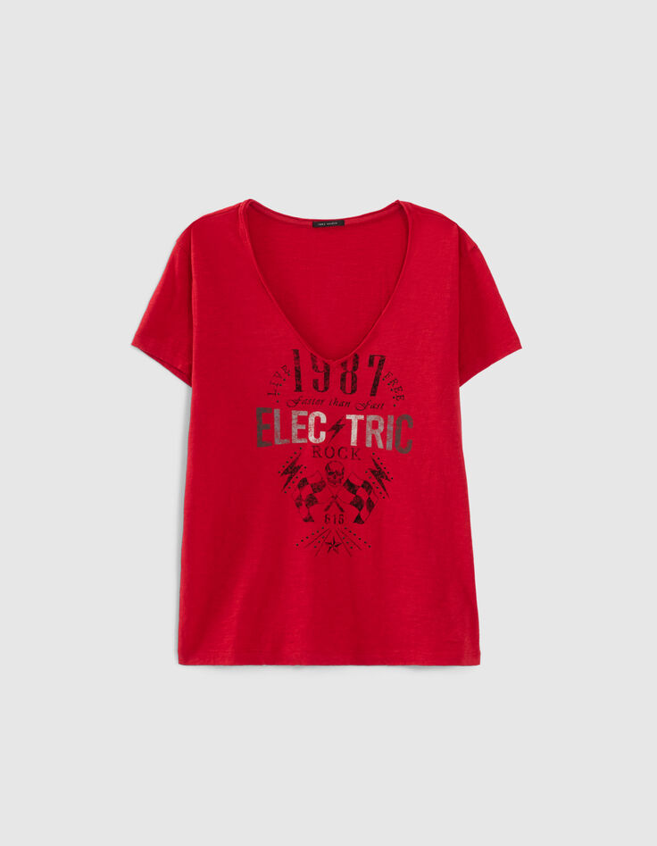 Women’s red studded slogan T-shirt-6