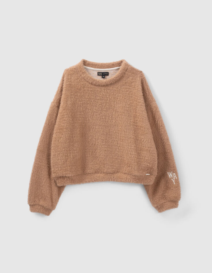 Sweat beige maille mousseuse fille-1