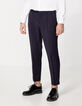Men’s navy fine-stripe CROPPED suit trousers-3