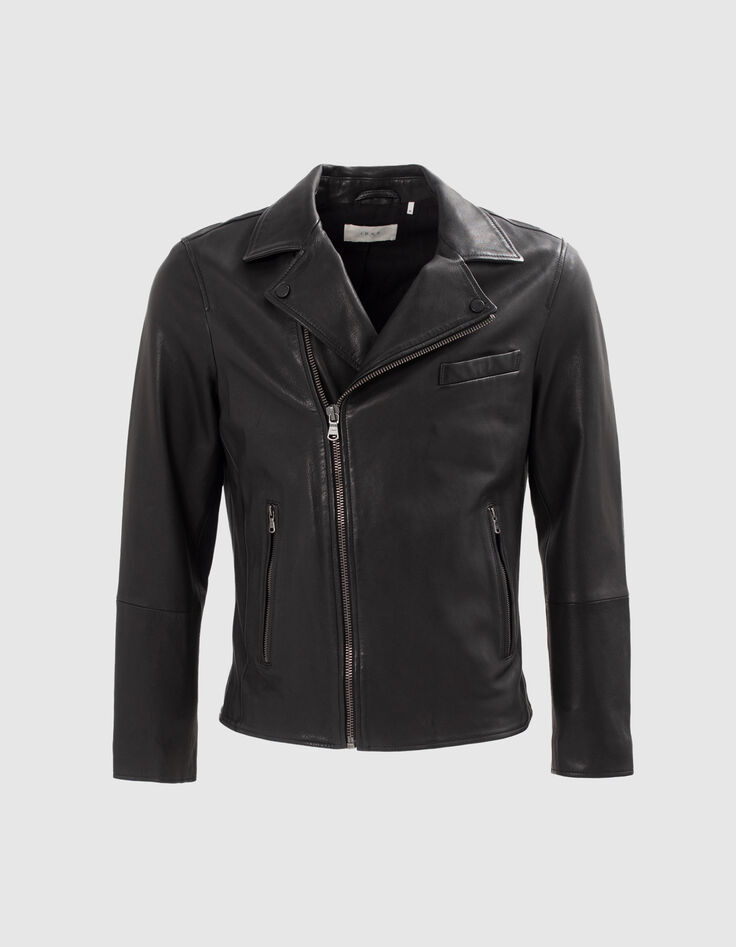 Schwarze Herren-Lederjacke im Biker-Stil-6