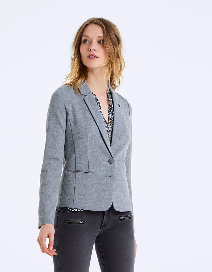 Veste tailleur en maille milano pins bijou femme-2