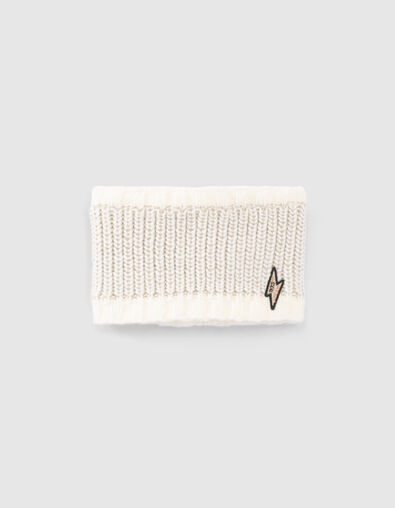 Baby girls’ ecru knit snood, gold lurex & lightning badge - IKKS