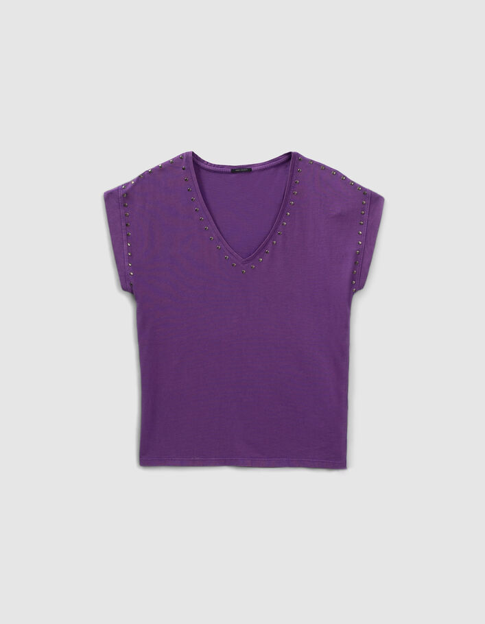 Violettes Damen-T-Shirt Acid Wash mit Nieten - IKKS