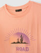 T-shirt corail bio visuel coucher de soleil fille-4