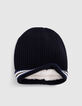 Baby boy navy knitted hat with stripes filling-4