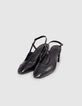 Women's black leather slingbacks heels stud decoration-5