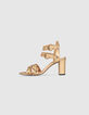 Women’s gold leather heeled sandals with buckles-1
