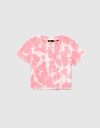 T-shirt cropped rose côtelé à motif tie and dye fille - IKKS
