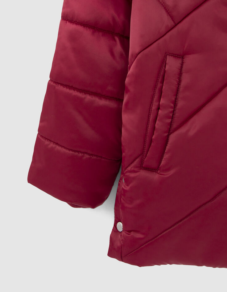 Girls’ burgundy fur-lined quilted hooded padded jacket-4