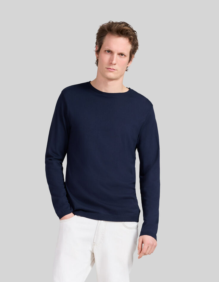 Marineblauw T-shirt met lange mouwen Heren-1