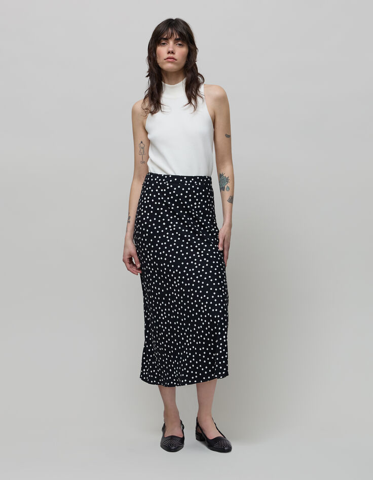 Black midi skirt LENZING™ ECOVERO™ women's polka dot print-3