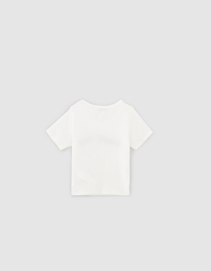 Ecru cropped T-shirt met geborduurde tekst meisjes-3