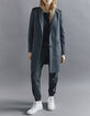 Manteau gris en lainage chevron avec épaulettes en cuir femme-1