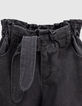 Girls’ back worn-out paper bag jeans with fixed belt-3