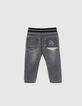 Baby boys’ light grey knitlook jeans with patches-3